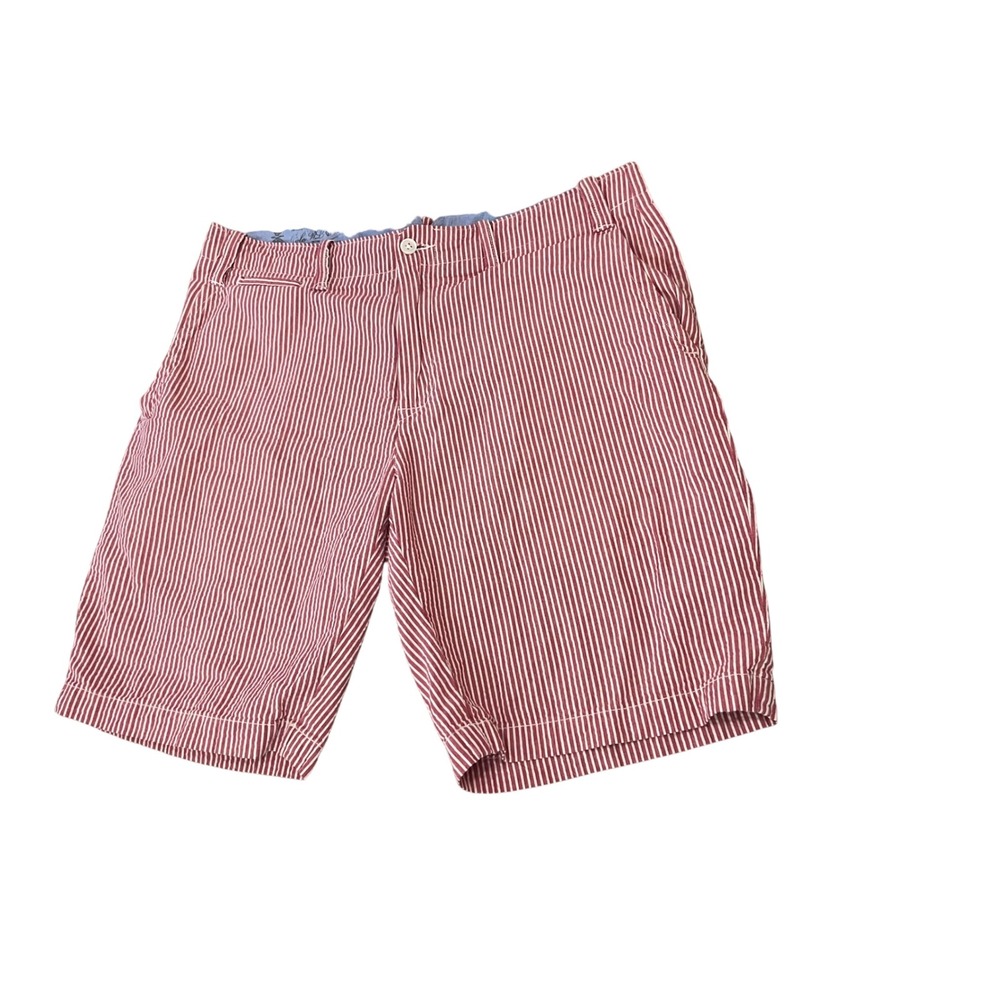 Polo Ralph Lauren Mens 34 Red White Seersucker Striped Shorts Classic Fit 9in